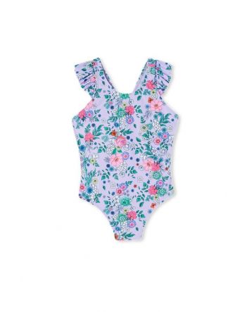 Milky Lilac Floral Frill Swimsuit