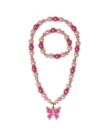 Pink Poppy Butterfly Necklace & Bracelet Set