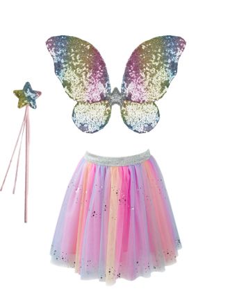 Great Pretenders Rainbow Sequins Skirt with Wings & Wand 4-6